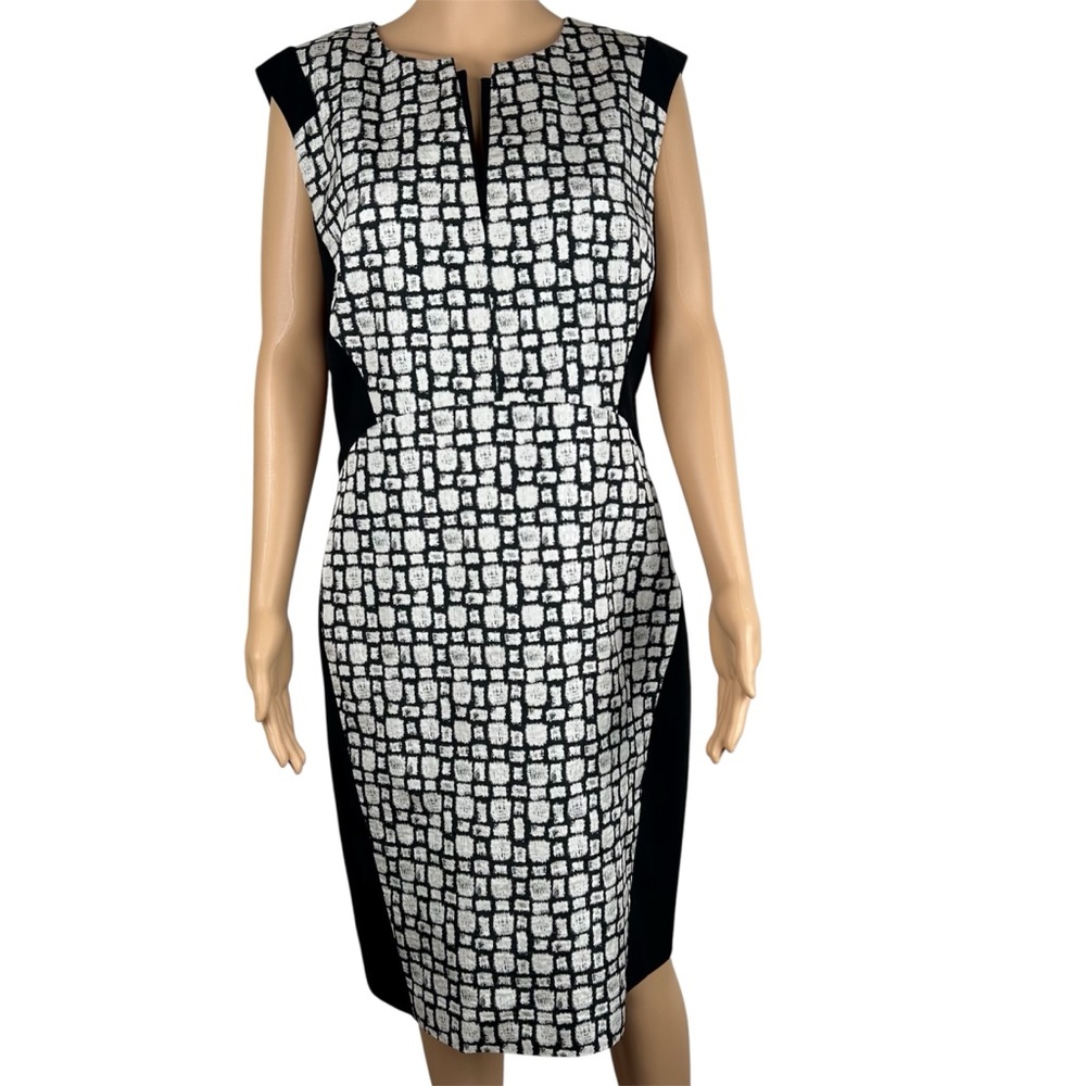 Lafayette 148 New York Contour Side Panel Split Neck Sheath Sleeveless Dress 12